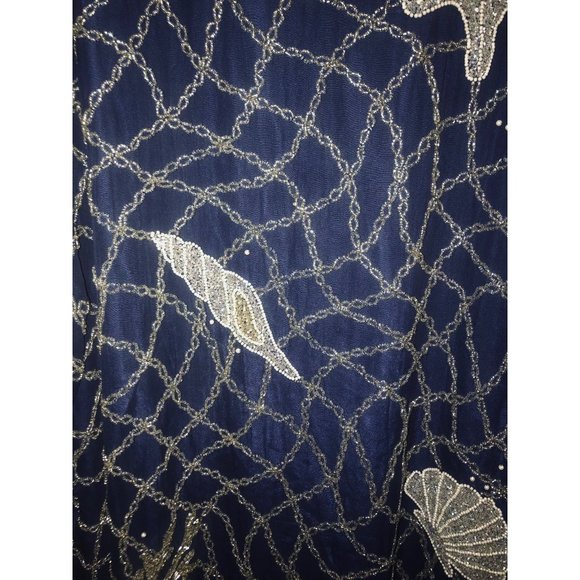 Vintage HARRISON MORGAN Sz 1X Women's Navy Silver Pearl Beaded Seashells Blouse - Picture 7 of 10